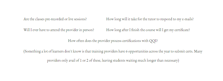 what questions to ask training provider